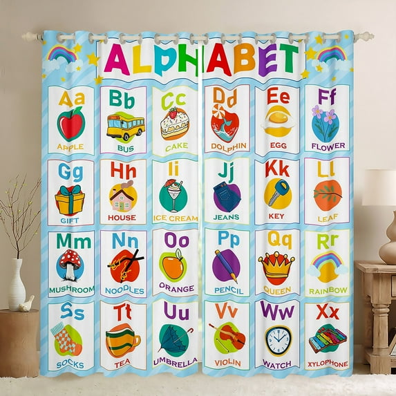 Manfei Colorful Alphabet Black Out Curtains,Kids Learning Curtains Pack of 2 (42x63 Each),Multicolor 26 Letters Bedroom Curtains For Girls Kids,Breathable Home Decor