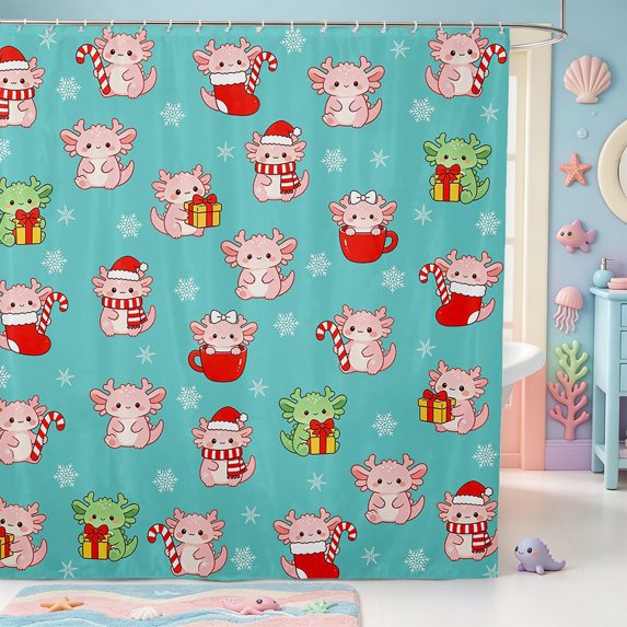 Manfei Colorful Axolotl Shower Curtain 72Wx84L,Sealife Animal Bathroom Shower Curtain