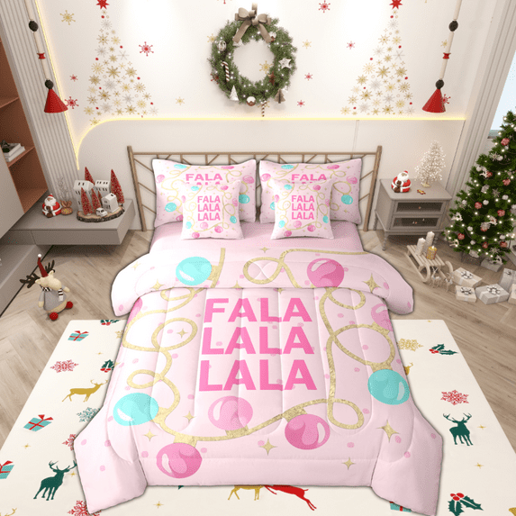 Manfei Colorful Balloon 7-Piece Twin Bedding Sets,Merry Xmas Bedding Comforter Set,Chic Christmas Tree Gifts Sheet Sets For Kids,Microfiber Bedroom Decor Reversible