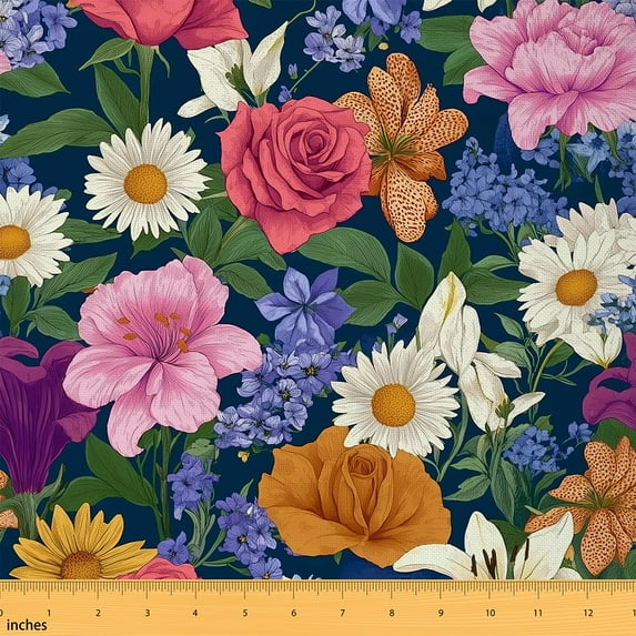Manfei Colorful Blossom Fabric by the Yard (1 Yard) for Girls, Chic Floral Decorative Fabric by the Yard, Tropical Flowers Sewing & Crafting Fabric
