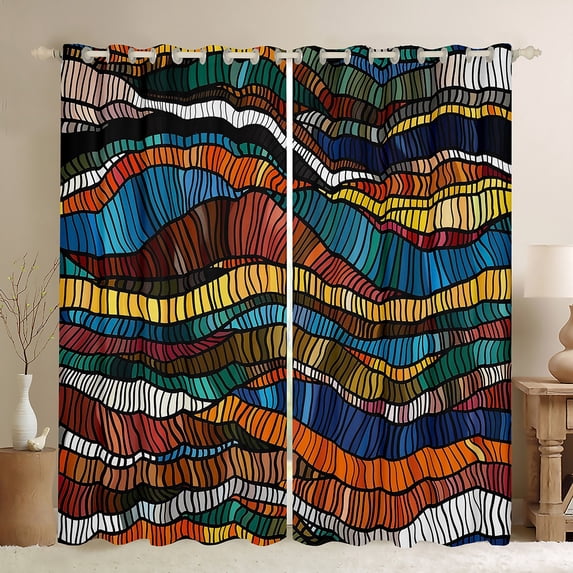 Manfei Colorful bohemian Stripes Blackout Curtains Set of 2 (52x84 Each),Boho Theme Window Curtains,Modern Abstract Desgin Curtains and Drapes For Men Women,Breathable Home Decor
