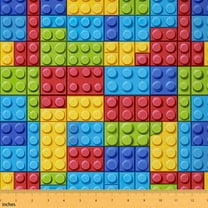 Manfei Colorful Building Blocks Sewing & Crafting Fabric (1 Yard), Kids Construction Home Decor Fabric by the Yard, Geometric Brick DIY Fabric