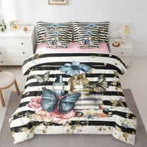 Manfei Colorful Butterflies 7-Piece Twin Bedding Sets,Fashion Girls Perfume Bedding Comforter Set,Gold Sequin Print Sheet Sets For Kids,Breathable Home Decor Reversible