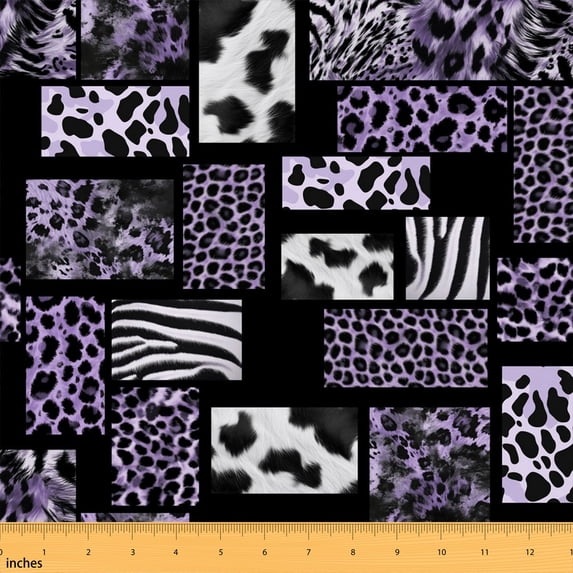 Manfei Colorful Cheetah Printed Fabric by the Yard 2 Yards, Chic Wildlife Sewing Fabric, Lavender Black