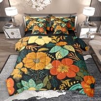 Manfei Colorful Country Floral 7-Piece Twin Bedding Sets,Boho Bohemian Bedding Comforter Set,Orange Green Sheet Sets For Girls Kids,Super Cozy Room Decor Reversible