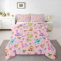 Manfei Colorful Cute Dinosaur Bedding Comforter Set,Jungle Animal Twin Comforter Sets,Hawaii Coconut Monstera Bedding Set For Teens,Super Cozy Room Decor Reversible,2-Piece