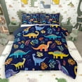 thumbnail image 1 of Manfei Colorful dinosaur Queen Comforter Set,Rustic Plant Leaves Bedding Sets,Deepblue Yellow Orange Bedding Comforter Set For Boys Kids,Breathable Home Decor Reversible,3-Piece, 1 of 9