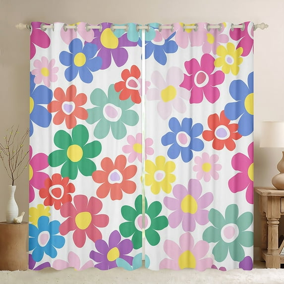 Manfei Colorful Floral Flower Blackout Curtains Set of 2 (52x84 Each) for Kid, Window Curtains, Kawaii Cute Cartoon Curtains and Drapes, Curtains and Drapes Decor