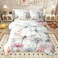 thumbnail image 1 of Manfei Colorful Flower Floral 7 Pieces Bedding Comforter Set,Wild Rustic Dragonfly Full Bedding Set,Pink White Orange Fitted Sheet Flat Sheet For Teens,Super Cozy Room Decor Reversible, 1 of 9