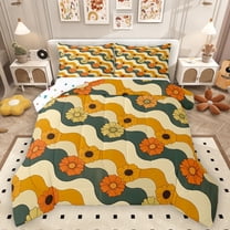 Manfei Colorful Flower Floral Bedding Comforter Set,Cute Cartoon Daisy Twin Comforter Sets,Geometric Waves Stripe Bedding Set For Kids,Super Cozy Room Decor Reversible,2pcs