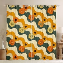 Manfei Colorful Flower Floral Black Out Curtains,Cute Cartoon Daisy Curtains Pack of 2 (42x63 Each),Geometric Waves Stripe Bedroom Curtains For Kids,Super Cozy Room Decor