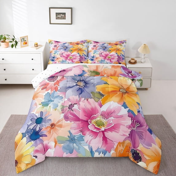 Manfei Colorful Flowers Bedding Comforter Set 2pcs for Female Men,Spring Garden Twin Comforter Sets Microfiber,Exotic Style Breathable Bedding Set,Lightweight Room Decor,Reversible