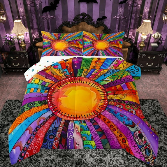 Manfei Colorful Geometric Stripe Full Size Comforter Sets,Vintage bohemian Line Bedding Comforter Set,Boho Exotic Style Bedding Sets For Men Women,Ultra Soft Home Decor Reversible,3 Pieces