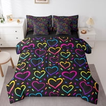 Manfei Colorful Heart Print Twin Bedding Sets 7-Piece,Rainbow Loves Pattern Bedding Comforter Set,Pink Blue Black Sheet Sets For Child,Luxury Bedroom Decor Reversible