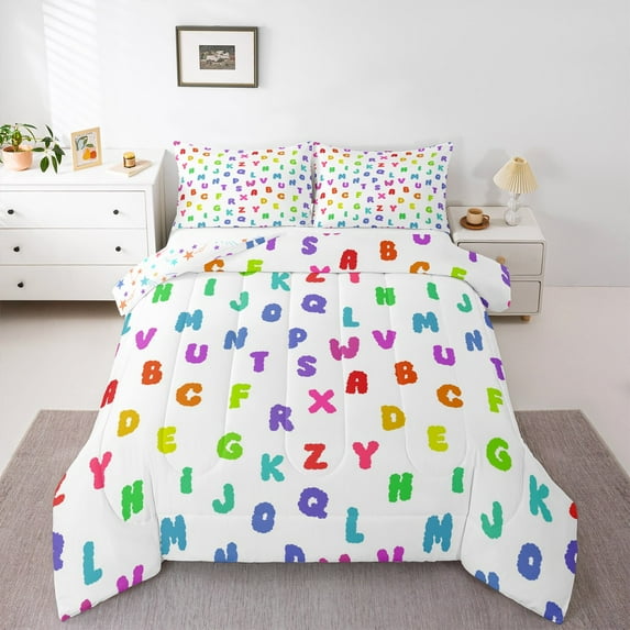 Manfei Colorful Initial Letter Queen Comforter Set, Cartoon Monogrammed Bedding Sets, Teen Boy Girl Kid Reversible Bedding Comforter Set, Ultra Soft Home Decor, 3 Pieces