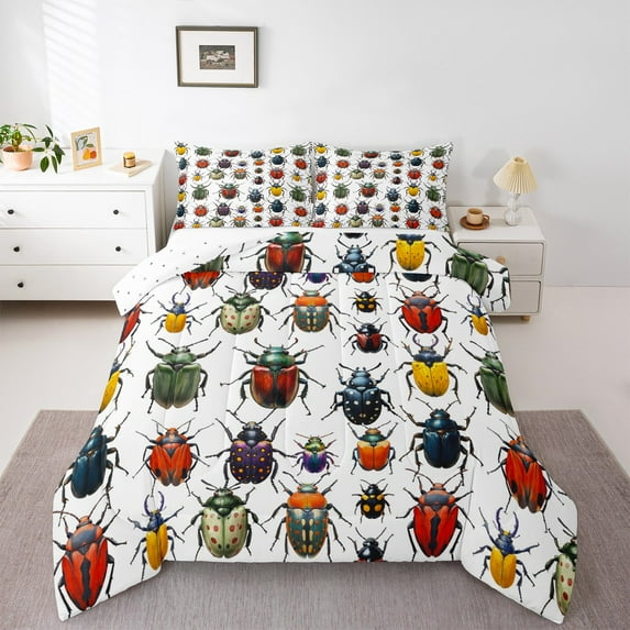 Manfei Colorful Insect 3pcs King Size Comforter Sets,Wildlife Theme Bedding Comforter Set,Abstract Animal Super Cozy Bedding Set,Luxury Teenagers Bedroom Decor,Reversible