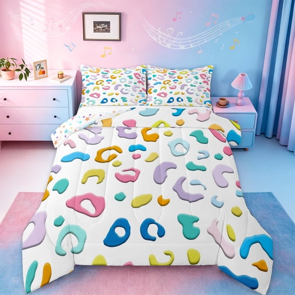 Manfei Colorful Leopard Print Full Size Comforter Sets,Jungle Animal Bedding Comforter Set,Cheetah Pattern Bedding Sets For Girls,Ultra Soft Home Decor Reversible,3 Pieces