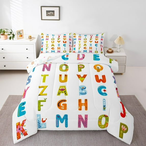 Manfei Colorful Letter Full Size Comforter Sets,Monogrammed Theme Bedding Comforter Set,Merry Christmas Bedding Sets For Girls Boys,Microfiber Bedroom Decor Reversible,3-Piece