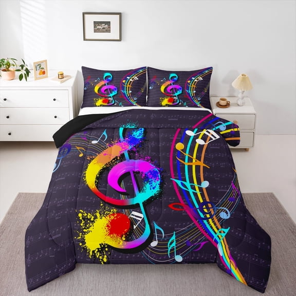 Manfei Colorful Mucic Melody Bedding Comforter Set,Watercolor Splashing Ink Twin Comforter Sets,Musical Theme Bedding Set For Girls,Super Cozy Room Decor Reversible,2 Pieces