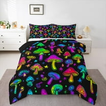 Manfei Colorful Mushroom Bedding Comforter Set,Fern Plant Twin Comforter Sets,Boho bohemian Theme Bedding Set For Child,Ultra Soft Home Decor Reversible,2-Piece