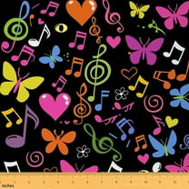 Manfei Colorful Musical Notes Fabric by the Yard (1 Yard) for Kids, Rainbow Butterfly Decorative Fabric by the Yard, Love Heart Print Sewing & Crafting Fabric