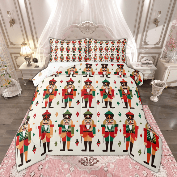 Manfei Colorful Nutcracker Queen Comforter Set for Kids Children, Merry Christmas Xmas Bedding Sets, Festival Theme Bedding Comforter Set, Lightweight Room Decor, Reversible 3 Pieces