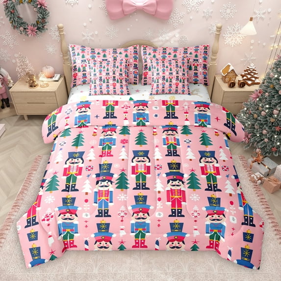 Manfei Colorful Nutcracker Soldier 7pcs Bedding Comforter Set,Merry Christmas Queen Bedding Sets,Happy New Year Queen Sheet Sets For Girls,,Microfiber Bedroom Decor Reversible