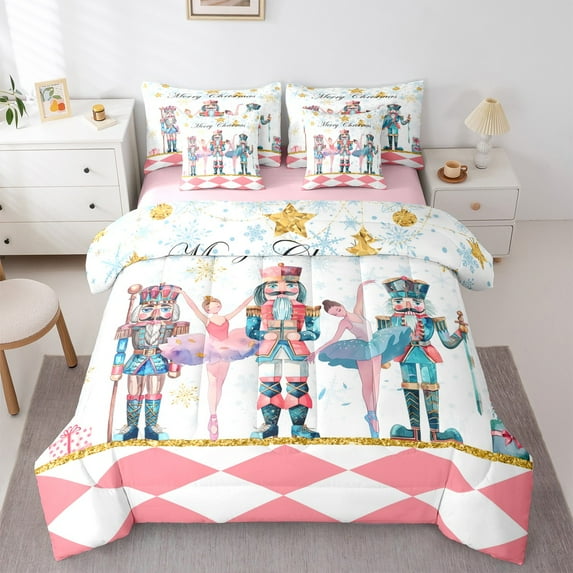 Manfei Colorful Nutcracker Soldier Bedding Comforter Set 7pcs,Merry Xtmas Queen Bedding Sets,Ballet Dancer Queen Sheet Sets For Girls,,Microfiber Bedroom Decor Reversible