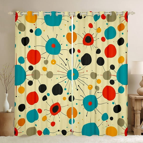 Manfei Colorful Polka Dot Black Out Curtains, Mid Century Minimalism Curtains Pack of 2 (42x63 Each), Vintage Abstract Bedroom Curtains, Curtains and Drapes Room Decor
