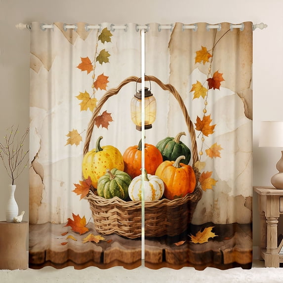 Manfei Colorful Pumpkin Curtains Pack of 2 (42x84 Each), Autumn Fall Harvest Curtains Blackout, Botanical Plant Living Room Curtains, Luxury Bedroom Decor