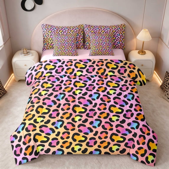 Manfei Colorful Rainbow Leopard King Bedding, Bright Candy Fade King ...