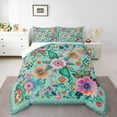 thumbnail image 1 of Manfei Colorful Retro Floral King Size Comforter Sets,Country Flower Bedding Comforter Set,Cyan Pink Green Bedding Set For Girl Teens,Breathable Home Decor Reversible,3 Pieces, 1 of 8