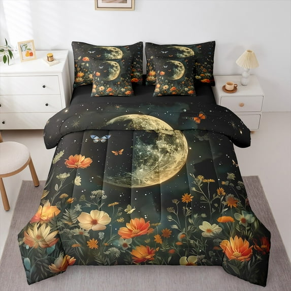 Manfei Colorful Rustic Flower 7-Piece Twin Bedding Sets,Cute Butterfly Bedding Comforter Set,Natural Plant Sheet Sets For Men Women,Ultra Soft Home Decor Reversible