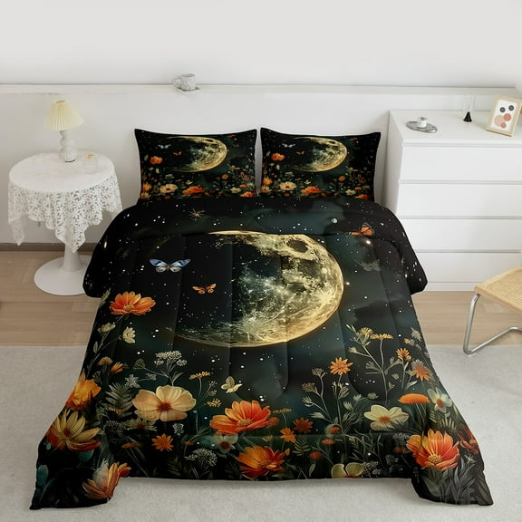 Manfei Colorful Rustic Flower Bedding Comforter Set,Cute Butterfly Twin Comforter Sets,Natural Plant Bedding Set For Men Women,Ultra Soft Home Decor Reversible,2 Pieces