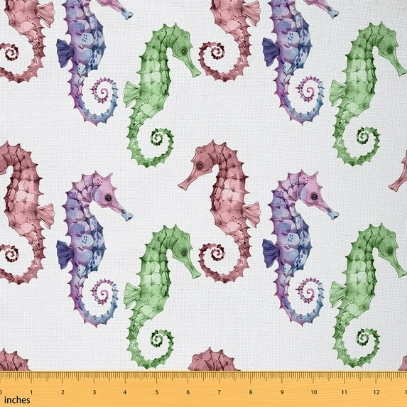 Manfei Colorful Seahorse Fabric by the Yard (3 Yards), Ocean Sea Animal Decorative Fabric by the Yard, Marine Wildlife Sewing & Crafting Fabric