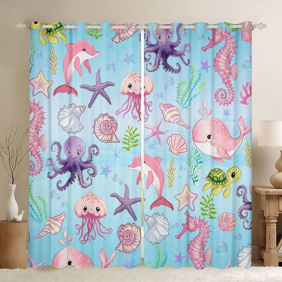 Manfei Colorful Shells Blackout Curtains Set of 2 (52x84 Each),Cute Dolphins Curtain