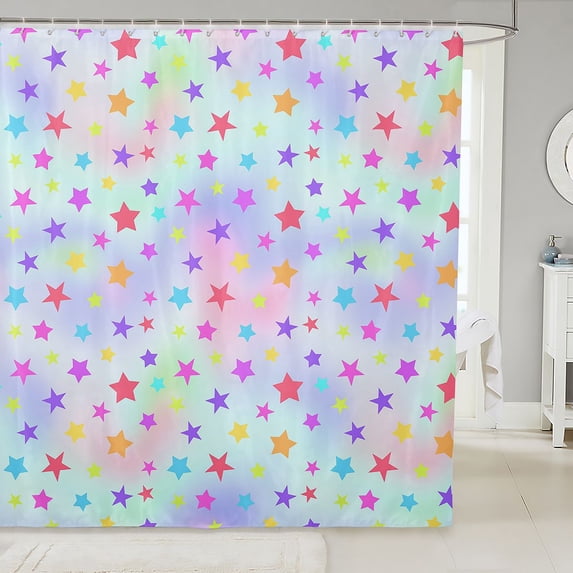 Manfei Colorful Stars Shower Curtain 72Wx78L,Cute Cartoon Theme Bath Curtain,Teal Purple