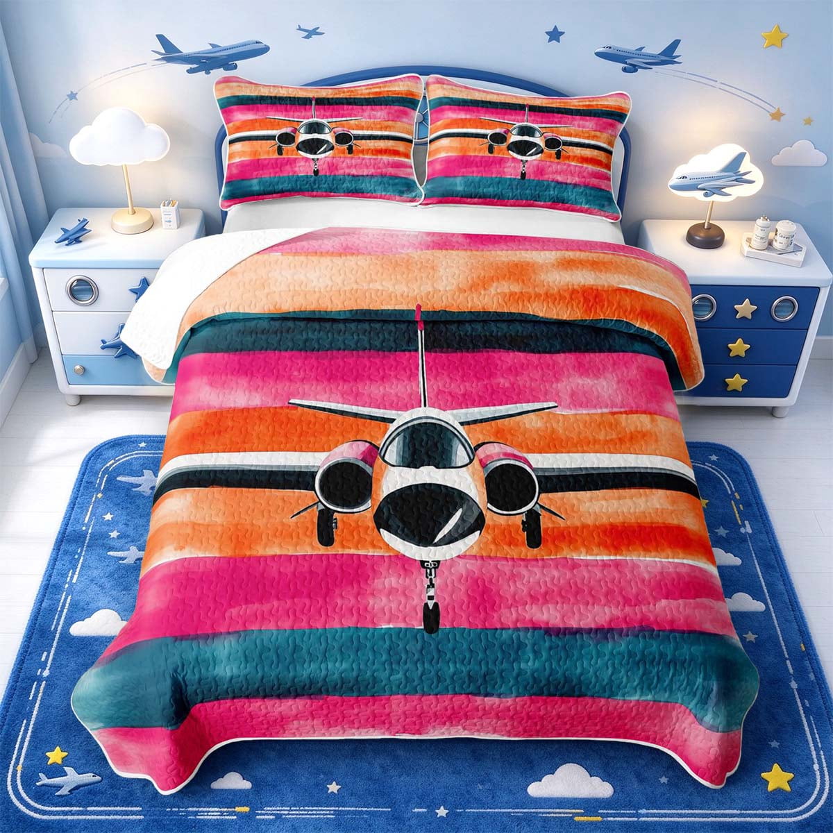 Pyjamas At Jet Manfei Colorful Stripes Quilt King,Jet Print King Coverlet Set,3 Pieces ...