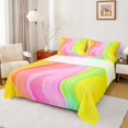thumbnail image 1 of Manfei Colorful Waves Stripe Queen Sheet Sets,Moedern Abstract Geometric Flat Sheet,Multicolor Lines Striped Queen Fitted Sheet For Girls,Luxury Bedroom Decor,4-Piece, 1 of 7