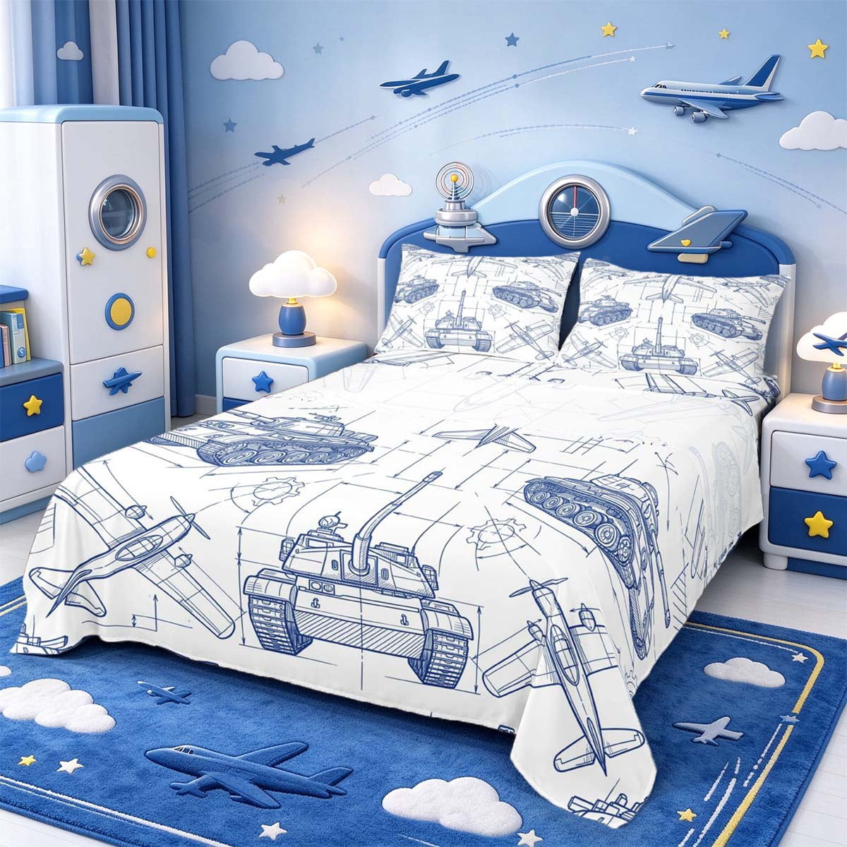 Pyjamas At Jet Manfei Combat Jet Theme Queen Sheets,Sweet Blueprint Queen Sheet Sets,1 ...