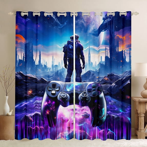 Manfei Console Gamer Gaming Black Out Curtains,Galaxy Planet Curtains Pack of 2 (42x63 Each),Modern City Bedroom Curtains For Boys Teens,Luxury Bedroom Decor