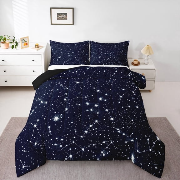 Manfei Constellation Full Size Comforter Sets,Galaxy Astrology Bedding Comforter Set,Deepblue White Bedding Sets For Girls,Ultra Soft Home Decor Reversible,3 Pieces