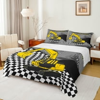 Manfei Construction Truck Boys Twin Sheet Sets, Cartoon Yellow Tractor Twin Fitted Sheet, Vehicle Theme Flat Sheet, Luxury Bedroom Decor, 3pcs