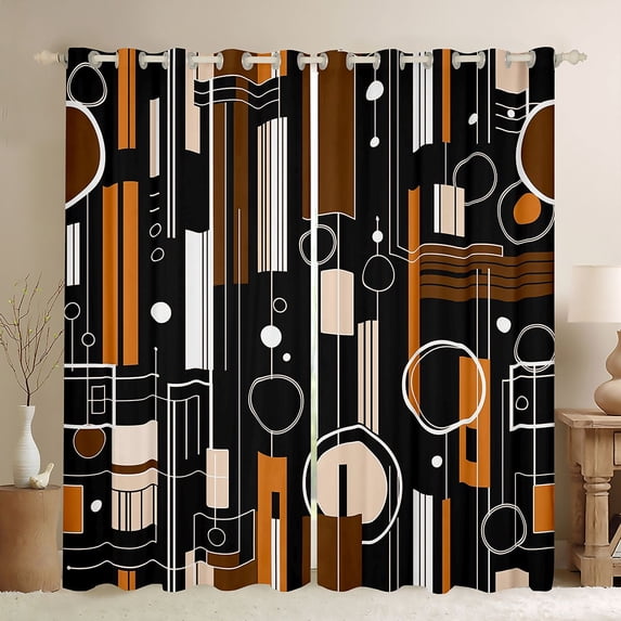 Manfei Contemporary Abstract Blackout Curtains, Geometric Circle Rectangle Curtains Pack of 2 (42x84 Each), Brown and Black