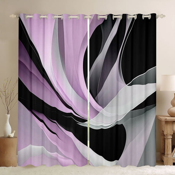Manfei Contemporary Abstract Blackout Curtains, Watercolor Aesthetic Curtains Pack of 2 (42x84 Each), Lilac, Black and Gray