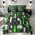 thumbnail image 1 of Manfei Contemporary Abstract Queen Bedding, Geometric Circle Rectangle Bedding Comforter Set Queen, Green and Black, Black Reversible 7pcs, 1 of 6