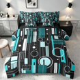 thumbnail image 1 of Manfei Contemporary Abstract Queen Bedding, Geometric Circle Rectangle Bedding Comforter Set Queen, Teal and Black, Black Reversible 7-Piece, 1 of 6