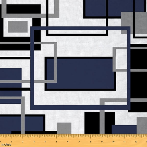 Manfei Contemporary Abstract Sewing & Crafting Fabric (1 Yard), Geometric Plaid Home Decor Fabric by the Yard, Navy Black Gray Check Fabric by the Yard, Stylish Bedroom Decor