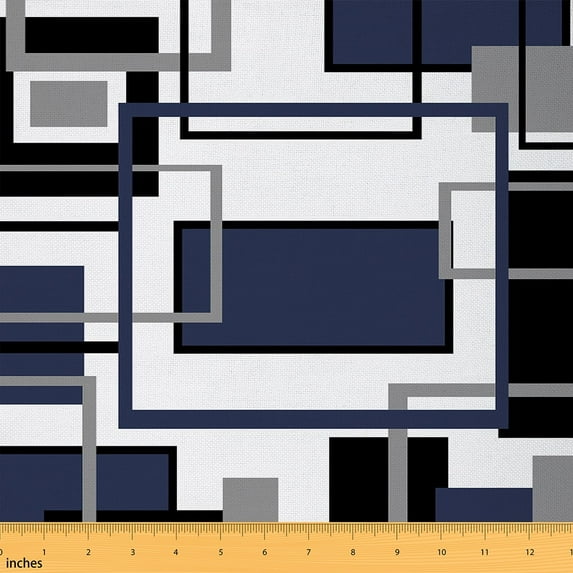 Manfei Contemporary Abstract Sewing & Crafting Fabric (1 Yard), Geometric Plaid Home Decor Fabric by the Yard, Navy Black Gray Check Fabric by the Yard, Stylish Bedroom Decor