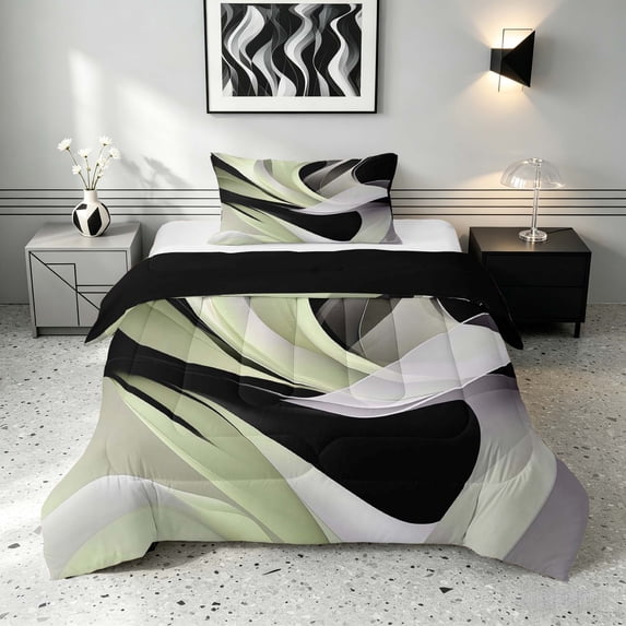 Manfei Contemporary Abstract Twin Comforter Sets, Watercolor Aesthetic Bedding Set, Light Pink, Black and Gray, Black Reversible 2 Pieces, 1 Comforter and 1 Pillowcase